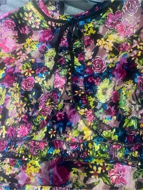Colorful Floral A-Line Dress - Pink, Yellow, Green, Purple